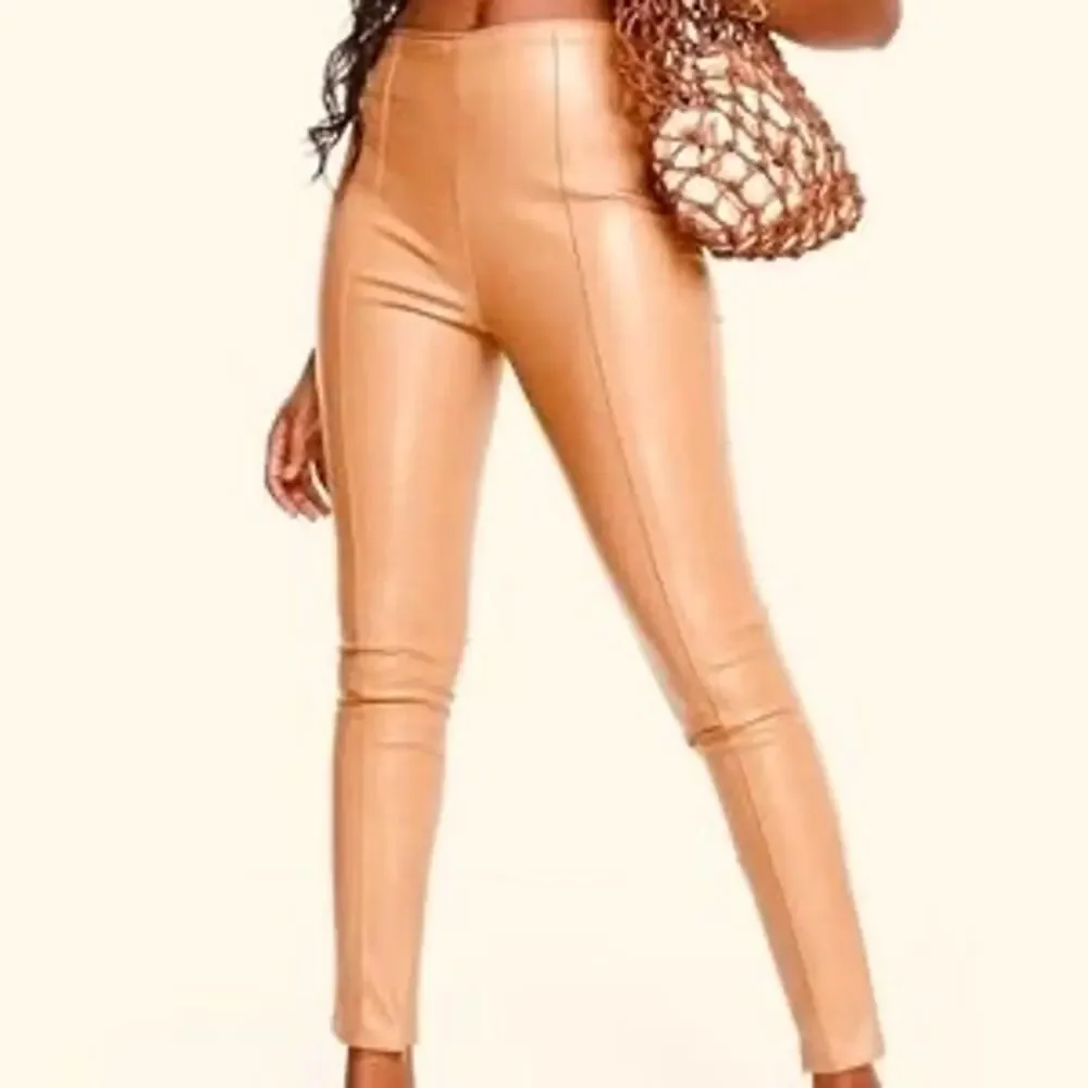 Nicole‎ Miller Faux Leather High Rise Leggings Camel Brown Medium NWT